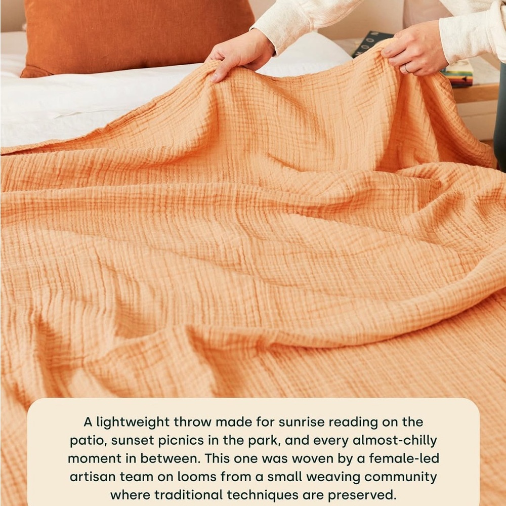 Orange Cotton Throw Blanket - Picture 3 of 4